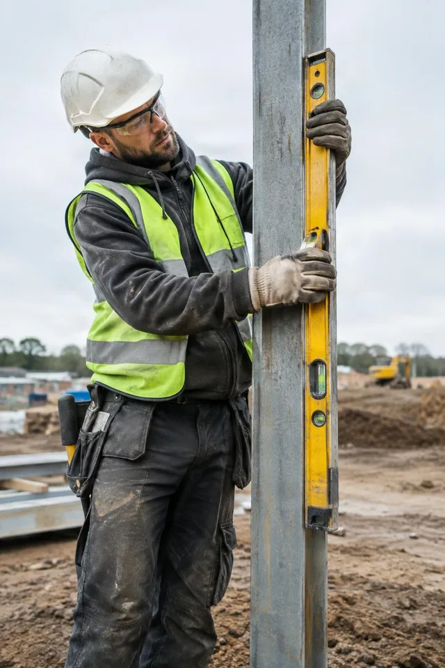 Construction Worker Using Level