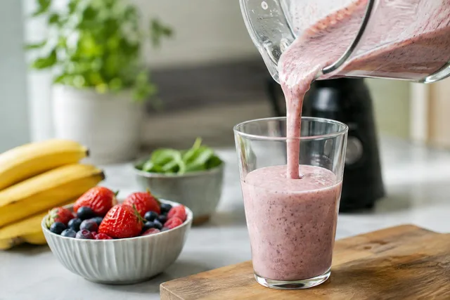 Pouring Berry Smoothie Into Glass
