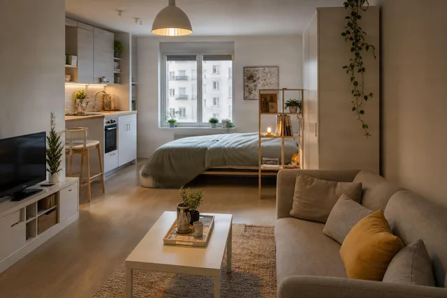 Softly Lit Studio Apartment Interior