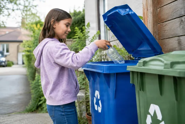 Child Recycling Plastic Bottle Outdoors