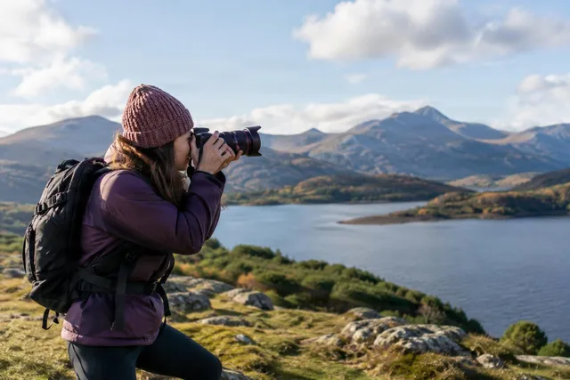 Hiker Taking Landscape Photos