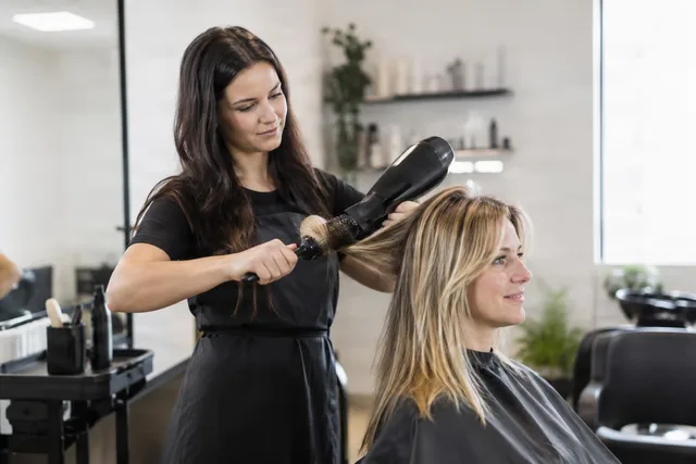 Hair Stylist Blow Drying Client