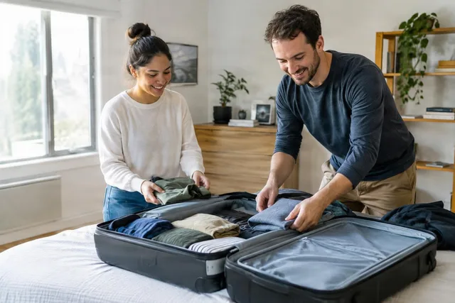 Couple Packing Suitcase Together