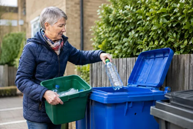Woman Recycling Plastic Bottles Outdoors