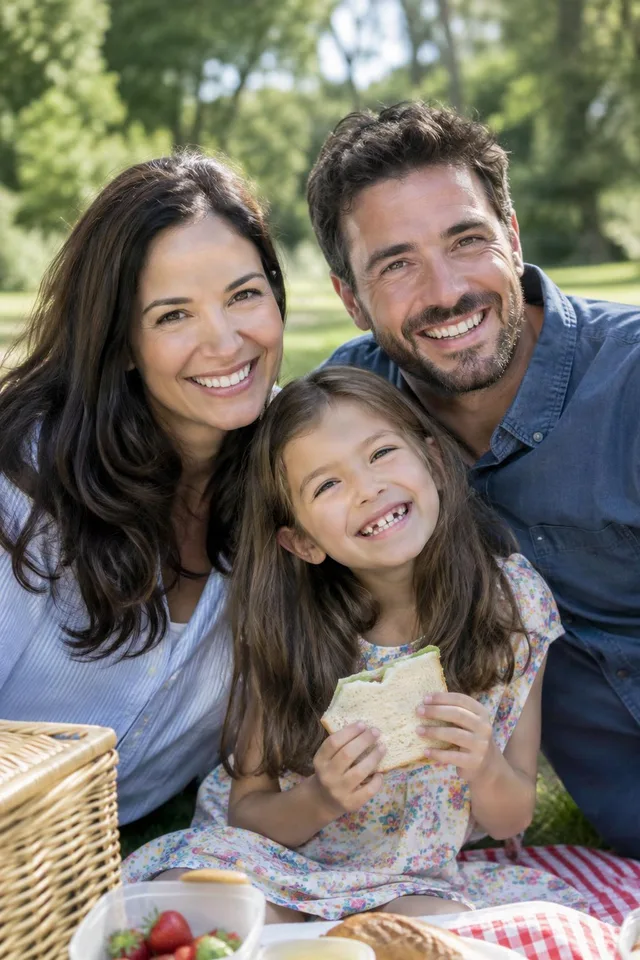 Smiling Family Picnic Portrait