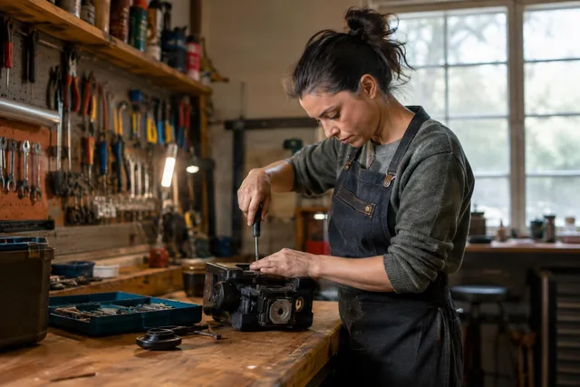 Repair Shop Owner Fixing Device