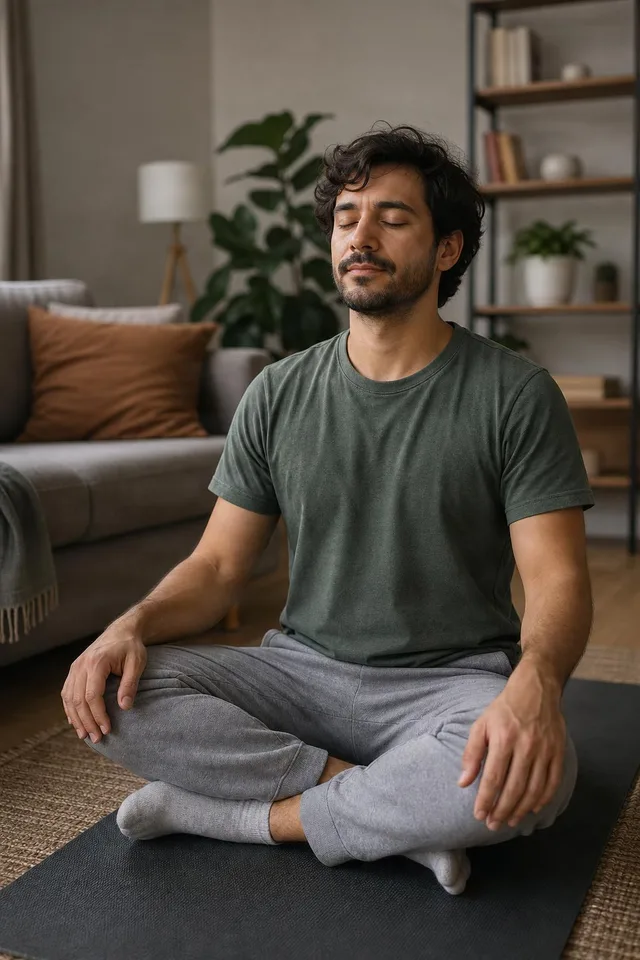 Man Meditating on Yoga Mat