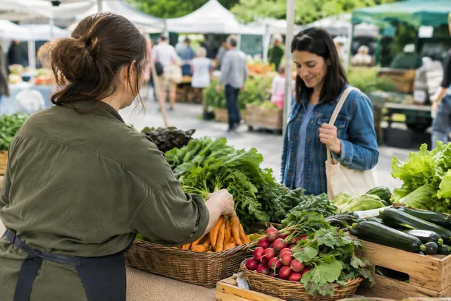 Farmers Market Vendor Serving Customer