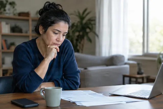 Worried Woman Reviewing Bills