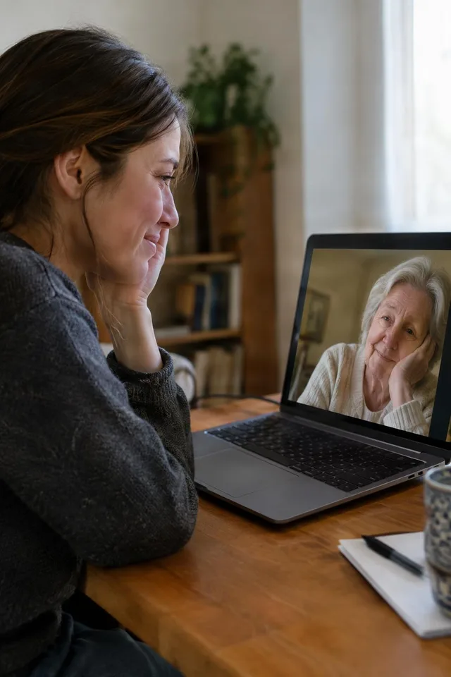 Emotional Video Call With Elderly Mother