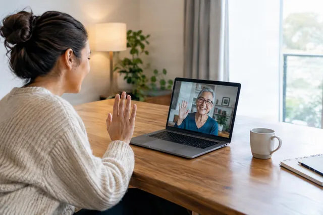 Family Video Call on Laptop