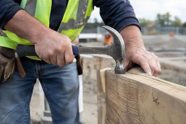 Construction Worker Hammering Wood