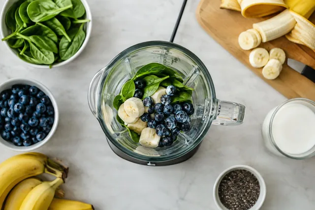 Overhead Smoothie Ingredients in Blender
