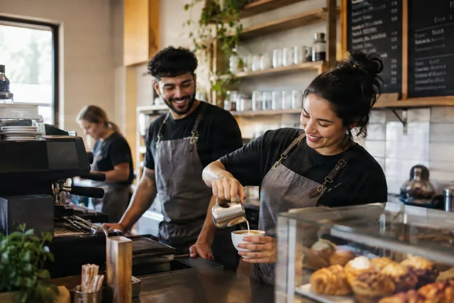 Small Cafe Team Making Coffee