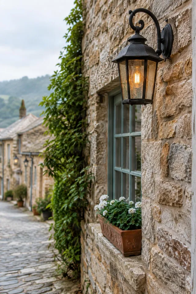 Lantern Detail on Stone Cottage