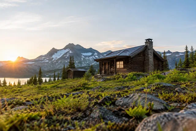 Mountain Wilderness Cabin at Sunrise