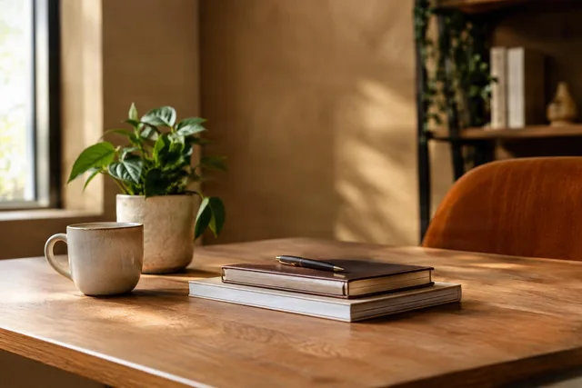 Warm Sunlit Desk Still Life