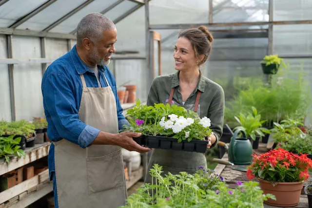 Gardeners Holding Flower Seedlings