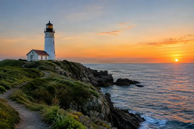 Sunset Lighthouse Cliffside Path