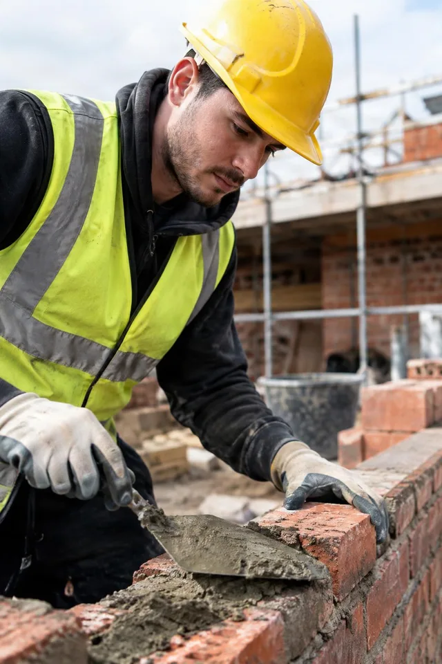 Bricklayer Spreading Mortar Close Up