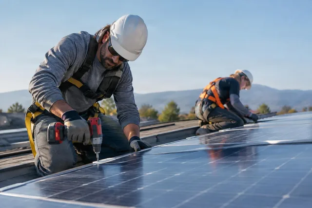 Solar Installer Using Drill