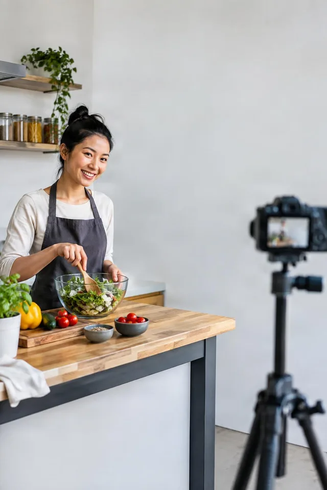 Cooking Vlogger Mixing Salad