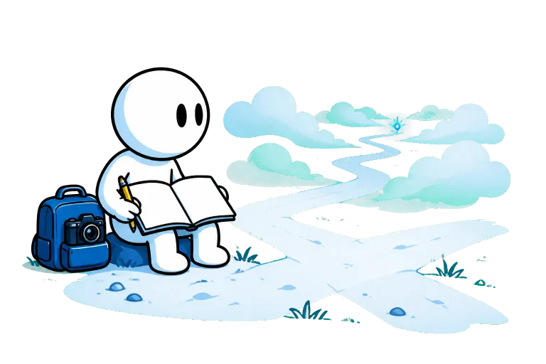A creator facing a blank page as ideas begin to take shape